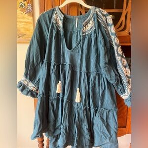Free People Blue Dress with Embroidery